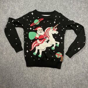 TIPSY‎ ELVES Sweater Christmas Novelty  Unisex Unicorn Santa sz XS Ugly Xmas Top
